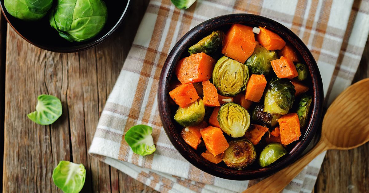 Brussel sprouts and sweet potato