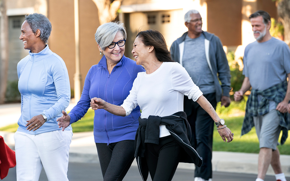 Senior friends walking