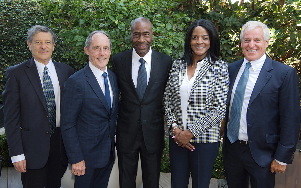 Shlomo Melmed, MB, ChB, executive vice president for Medicine and Health Sciences and dean of the medical faculty, Cedars Sinai; Thomas M. Priselac, president and CEO, Cedars-Sinai; Keith Black, MD, chair and professor, Department of Neurosurgery, Cedars-Sinai; Valerie Ervin, president of The Ray Charles Foundation; and James Lippman, (former) chair, Cedars-Sinai Board of Directors.