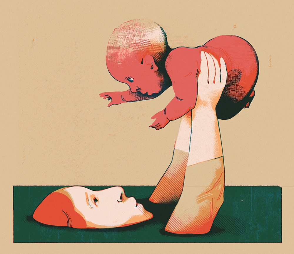 Illustration of mother holding baby.